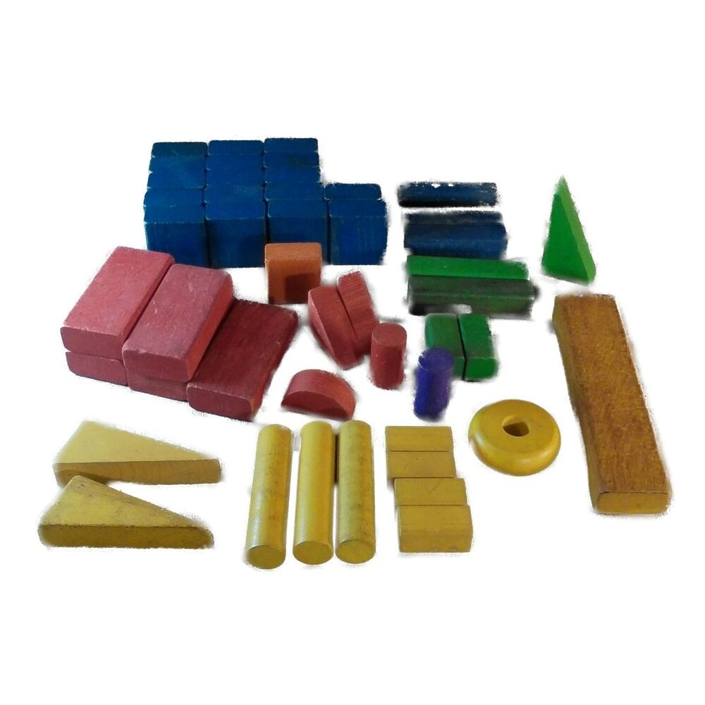 Playskool Colored Wood Building Blocks 46 Pieces Vintage Various Colors Shapes
